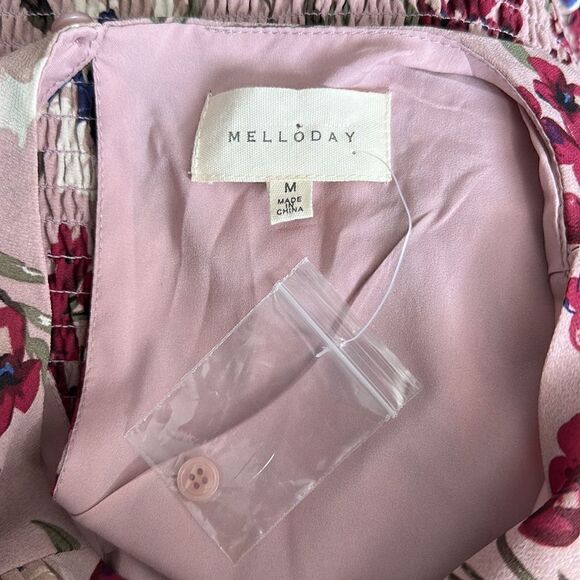 Melloday Pink Floral Smocked Skirt Dress MEDIUM NWT - Picture 15 of 16